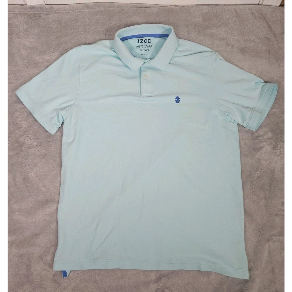 IZOD Advantage Polo Shirt Mens Large Blue Stretch Performance Short Sleeve
